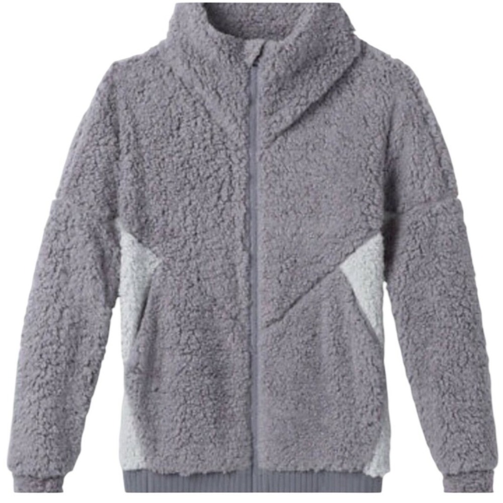 prAna Permafrost Jacket Womens Medium Gray Sherpa Fleece Zip Up Apres Ski